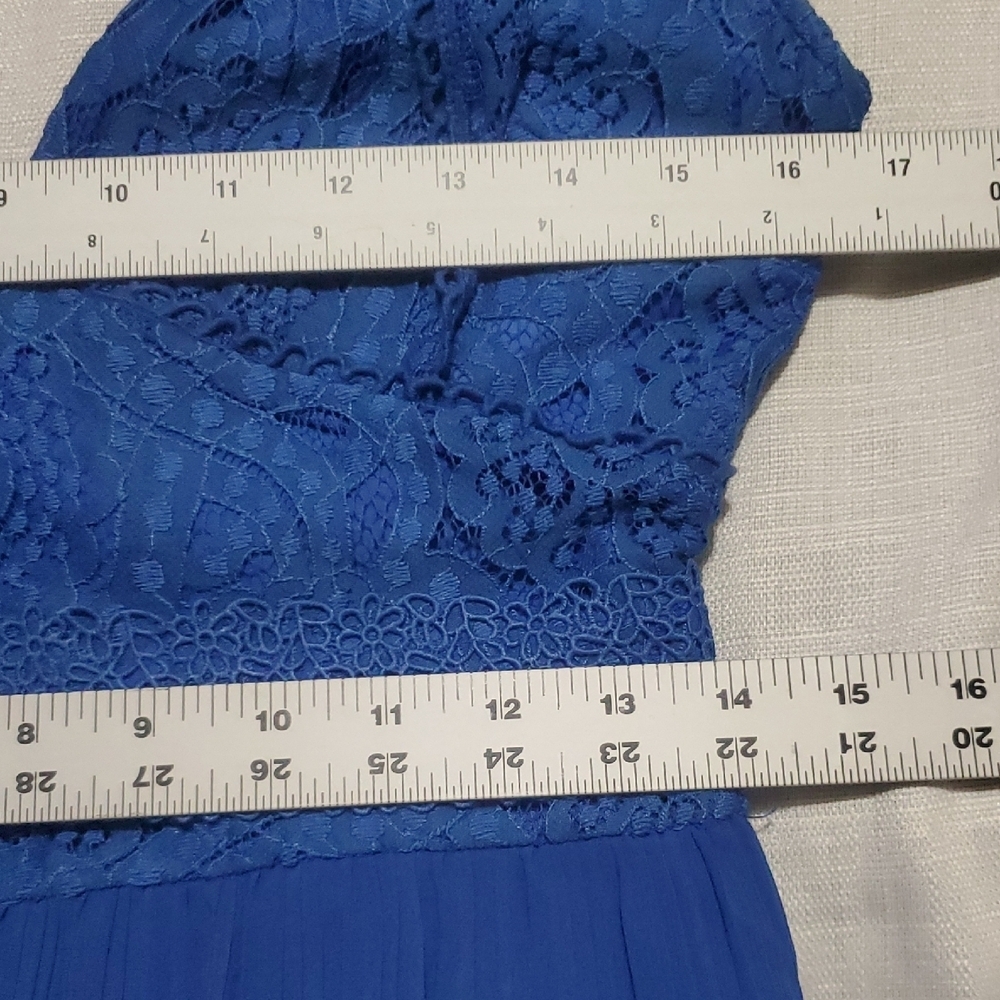 FOXIEDOX Blue Lace Open Back Mini Dress Size S - Picture 12 of 13